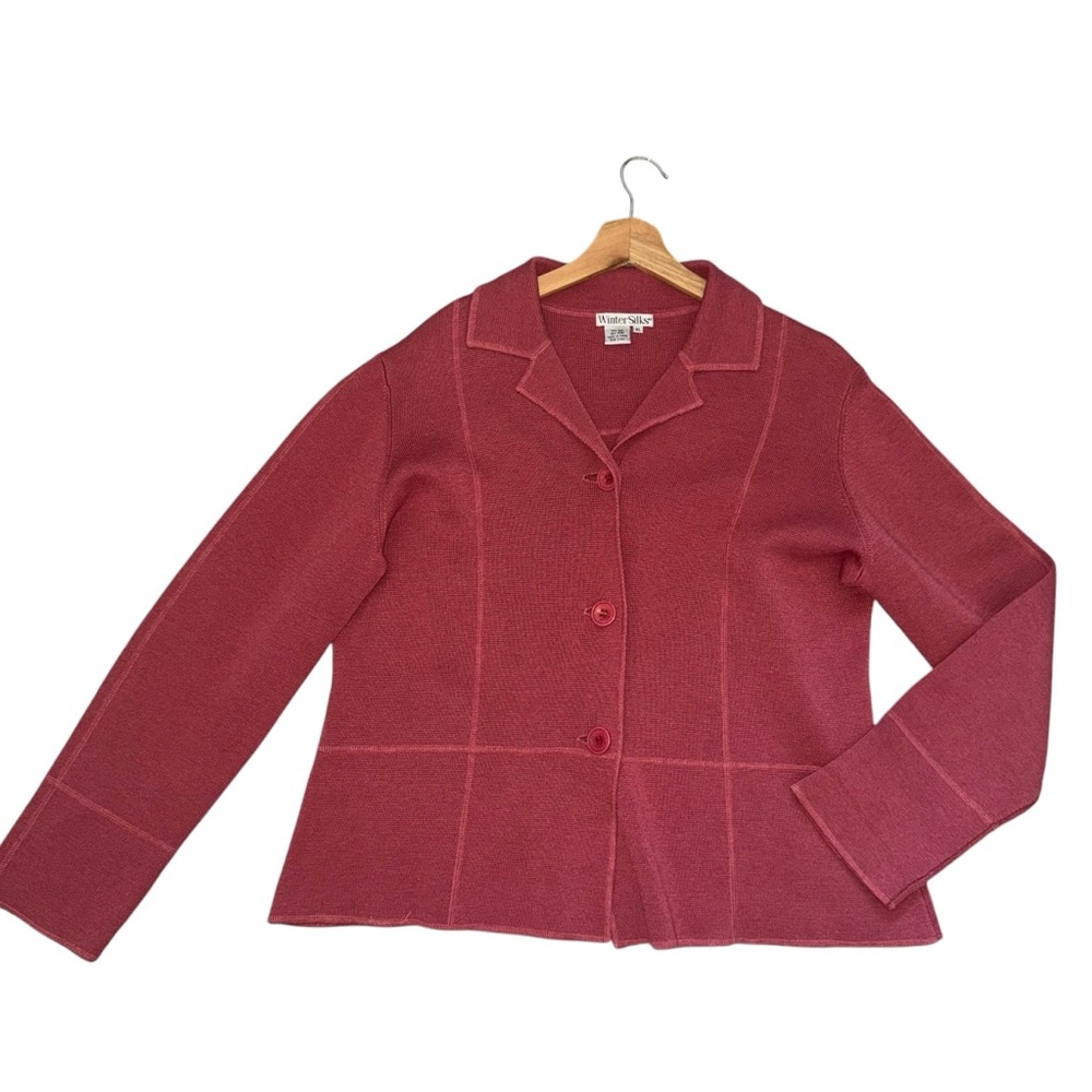 WinterSilks Womens Sweater Silk Wool Blend Maroon Cardigan Sz XL